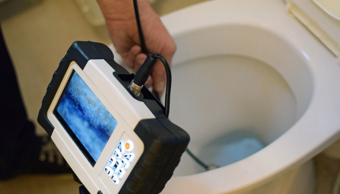 CCTV camera inspection inside waste pipe